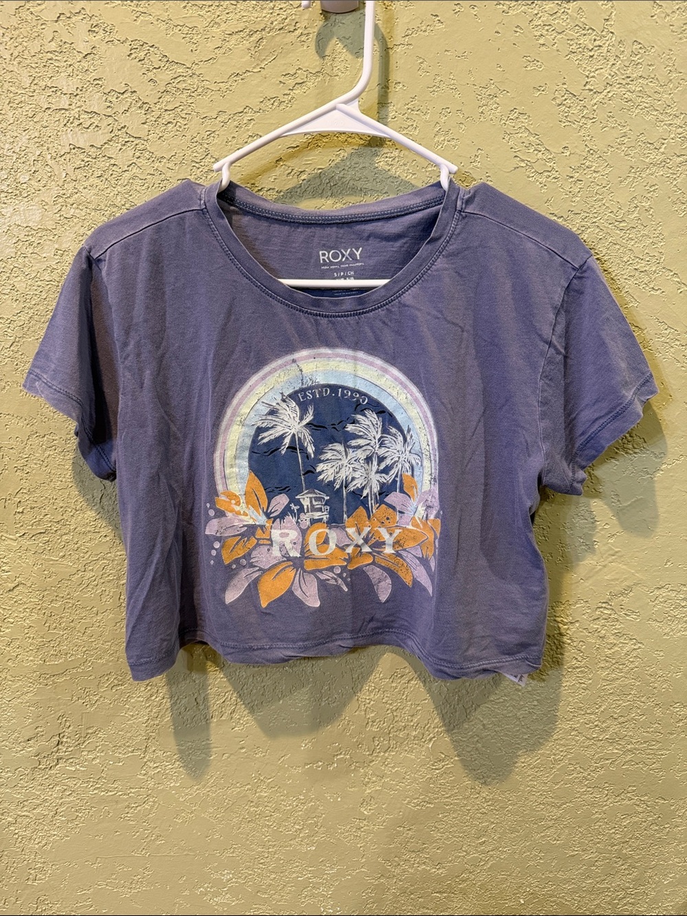 Roxy Purple Crop Tee with Orange Floral Graphic